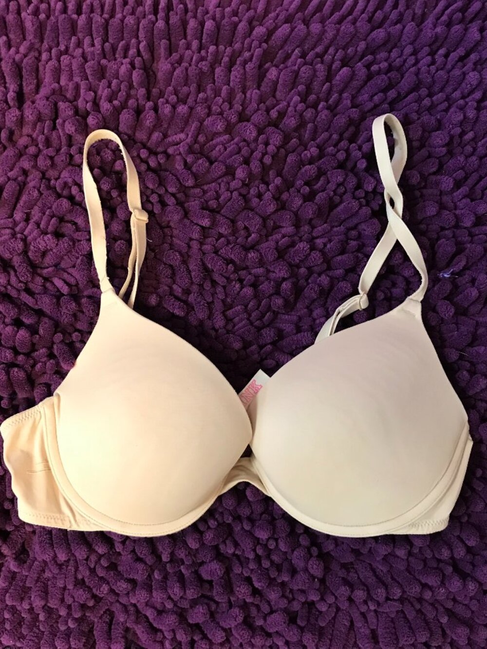 PINK Victoria's Secret push-up push bra solid plain simple basic in tan 36B